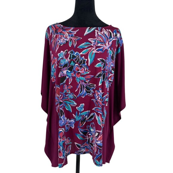 Bob Mackie Womens Floral Tunic Top Size 1X Stretch Colorful Work Party Loose Fit - Picture 1 of 8